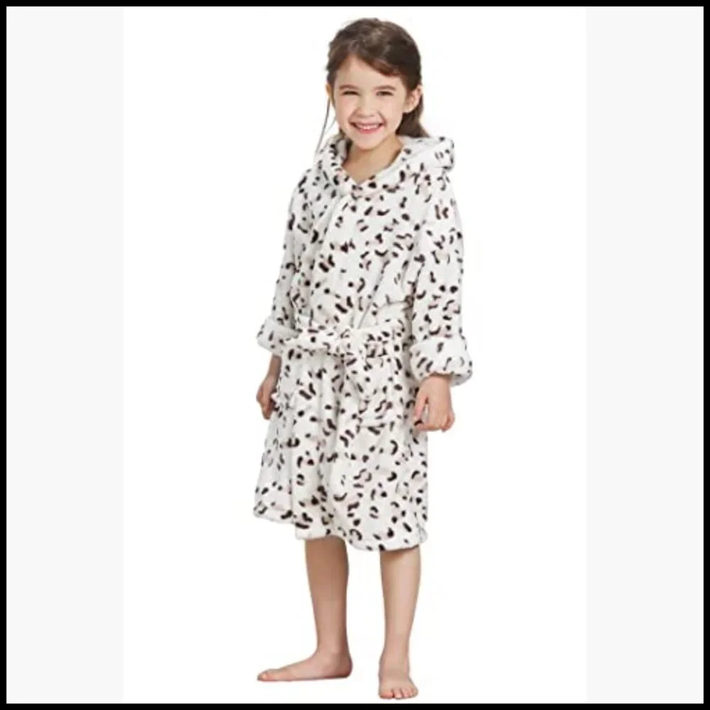 Flannel Hooded Bathrobe for Kids Soft Fleece Pajamas Dressing Gown
